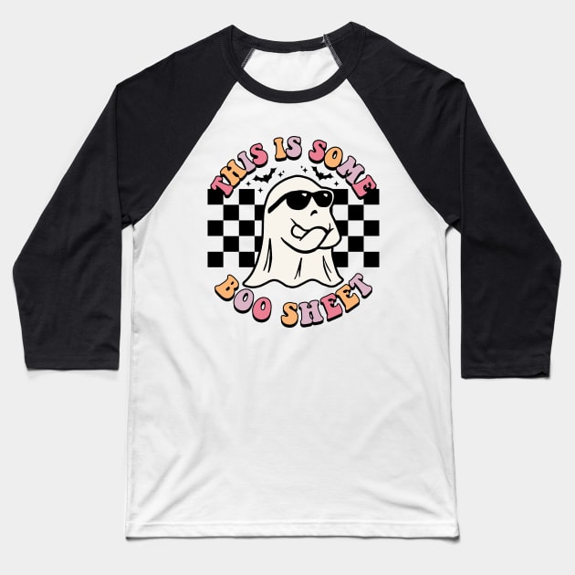 This Is Some Boo Sheet / Retro Halloween Baseball T-Shirt by devilcat.art